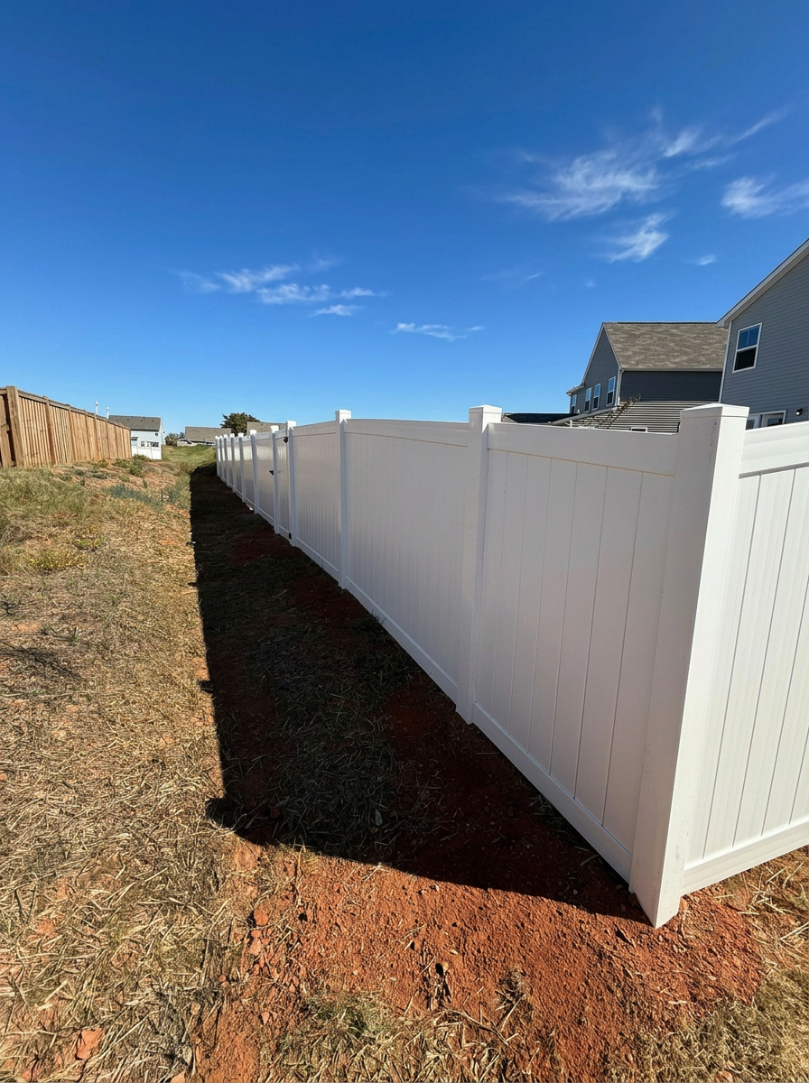 White vinyl privacy fence install