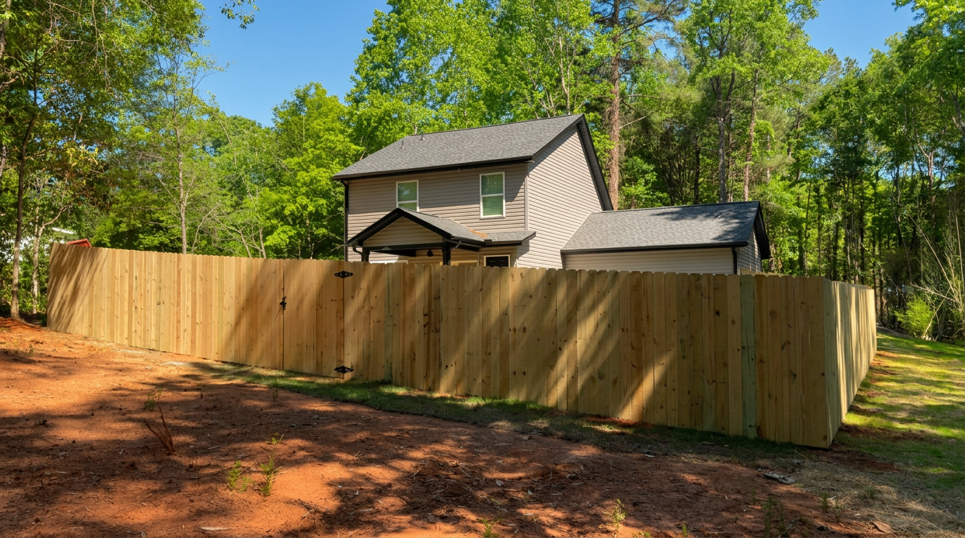 Stained wood fence line